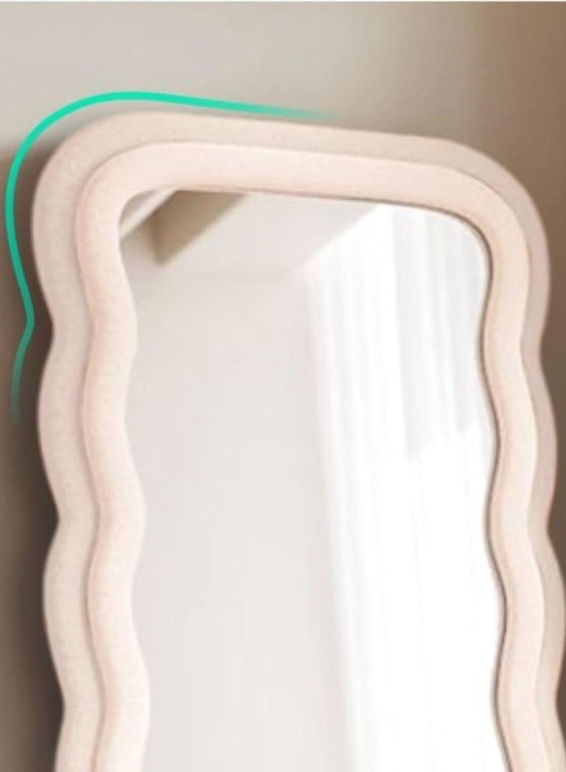 Decorhills Full Length Mirror – Double Layer Wavy Modern Design Mirror with Off White Velvet Fabric Frame Mirror, Foldable Stand Mirror & Wall Mount Option for Bedroom, Living Room & Dressing Room Mirror - Image 3