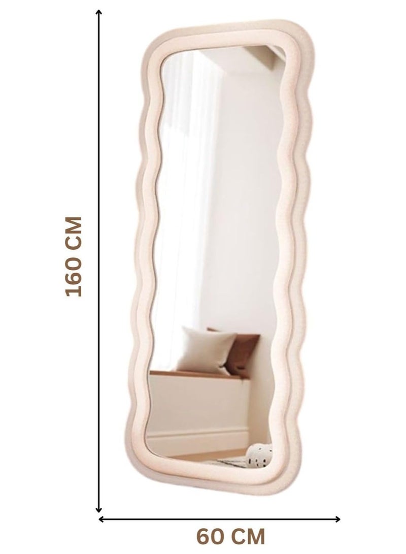 Decorhills Full Length Mirror – Double Layer Wavy Modern Design Mirror with Off White Velvet Fabric Frame Mirror, Foldable Stand Mirror & Wall Mount Option for Bedroom, Living Room & Dressing Room Mirror - Image 4