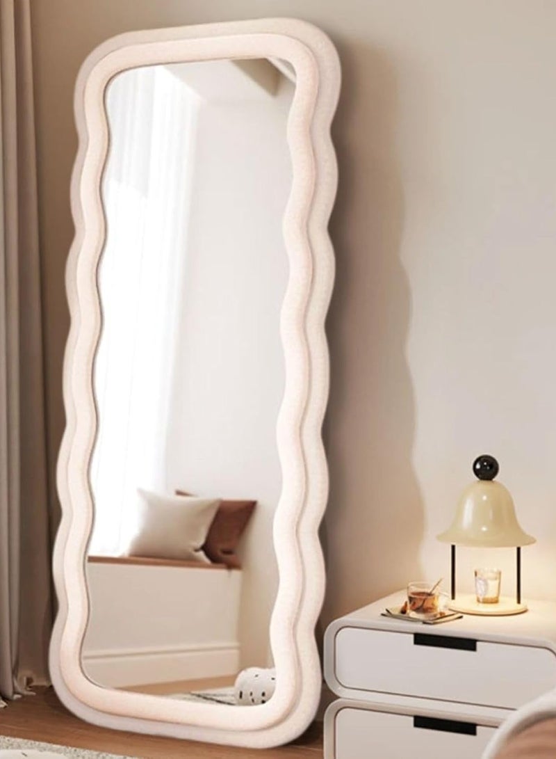 Decorhills Full Length Mirror – Double Layer Wavy Modern Design Mirror with Off White Velvet Fabric Frame Mirror, Foldable Stand Mirror & Wall Mount Option for Bedroom, Living Room & Dressing Room Mirror - Image 5