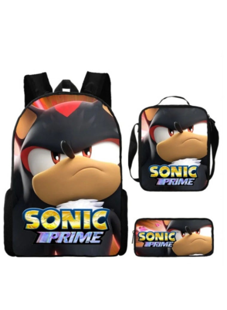 Sonic student large capacity backpack three piece set, anime cartoon backpack, shoulder bag pen bag