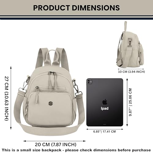 12o12 Water-Resistant Anti-Theft Women's & Girls Mini Backpack with Multiple Compartments Storage, Smooth Zippers, Fashion Casual Crossbody Sling Bag for Trips, Travel Daypack, Work, College (Beige) - Image 2