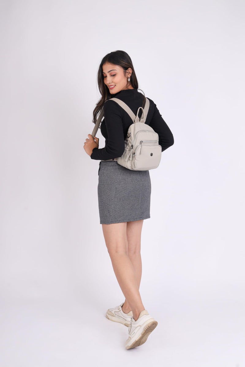 12o12 Water-Resistant Anti-Theft Women's & Girls Mini Backpack with Multiple Compartments Storage, Smooth Zippers, Fashion Casual Crossbody Sling Bag for Trips, Travel Daypack, Work, College (Beige) - Image 3