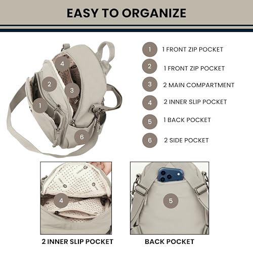 12o12 Water-Resistant Anti-Theft Women's & Girls Mini Backpack with Multiple Compartments Storage, Smooth Zippers, Fashion Casual Crossbody Sling Bag for Trips, Travel Daypack, Work, College (Beige) - Image 4