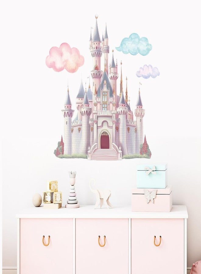 PLIGREAT Princess Castle Wall Decals, Watercolor Cloud Fairy Castle Wall Sticker, Large Vinyl Removable Peel and Stick Wall Decal for Girls Bedroom Nursery Living Room Home Indoor Wall Art Decoration - Image 3