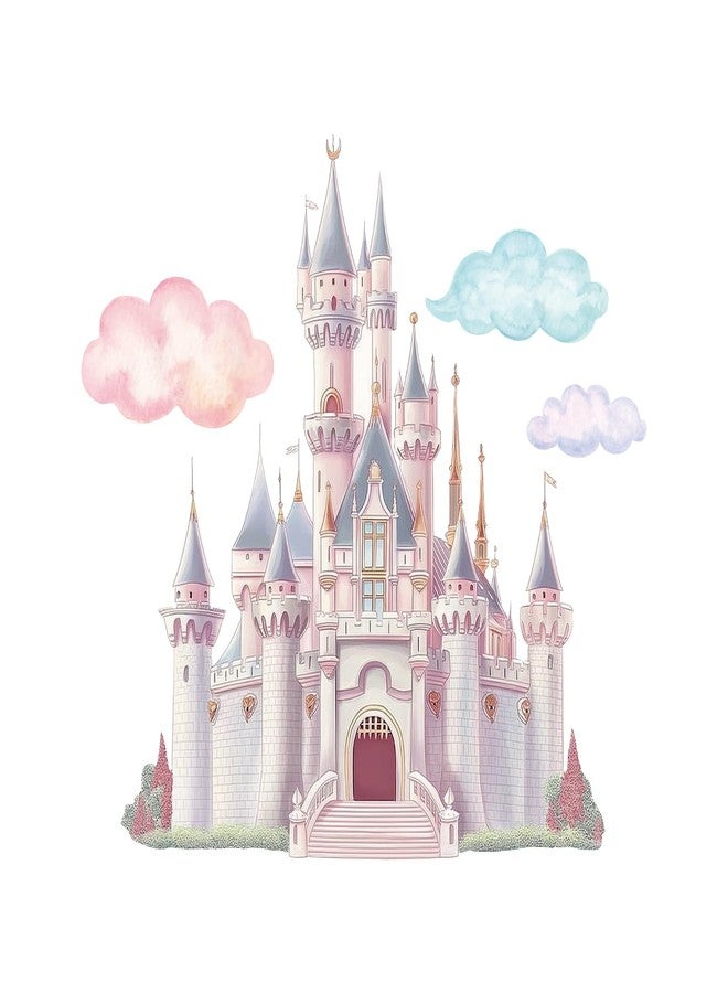 PLIGREAT Princess Castle Wall Decals, Watercolor Cloud Fairy Castle Wall Sticker, Large Vinyl Removable Peel and Stick Wall Decal for Girls Bedroom Nursery Living Room Home Indoor Wall Art Decoration - Image 1
