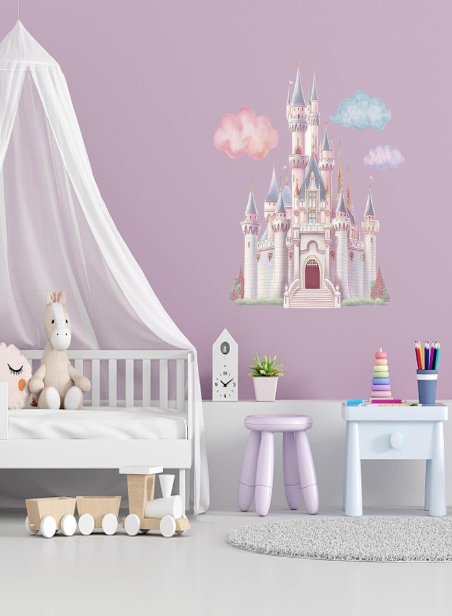 PLIGREAT Princess Castle Wall Decals, Watercolor Cloud Fairy Castle Wall Sticker, Large Vinyl Removable Peel and Stick Wall Decal for Girls Bedroom Nursery Living Room Home Indoor Wall Art Decoration - Image 4