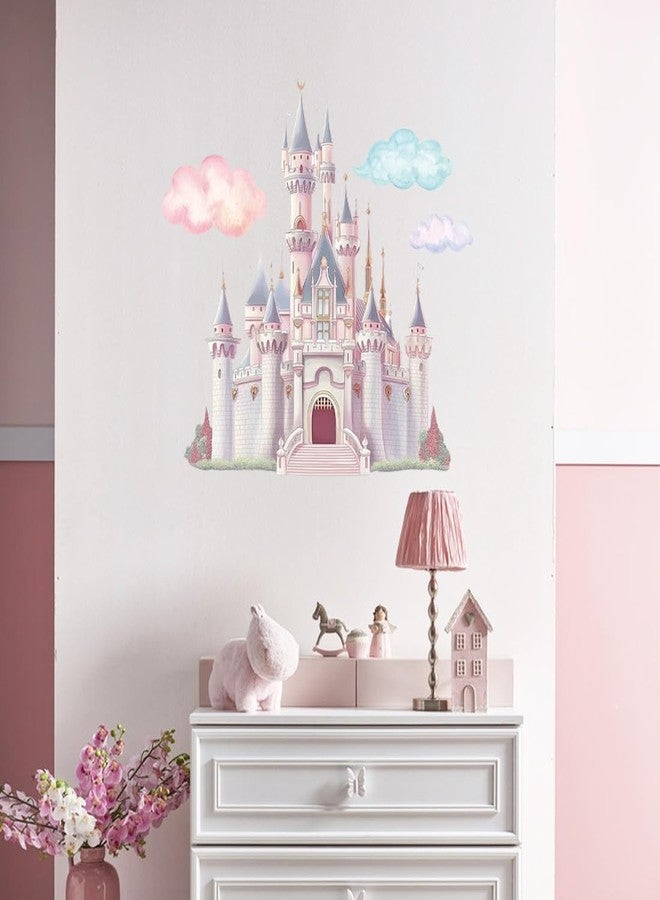 PLIGREAT Princess Castle Wall Decals, Watercolor Cloud Fairy Castle Wall Sticker, Large Vinyl Removable Peel and Stick Wall Decal for Girls Bedroom Nursery Living Room Home Indoor Wall Art Decoration - Image 5