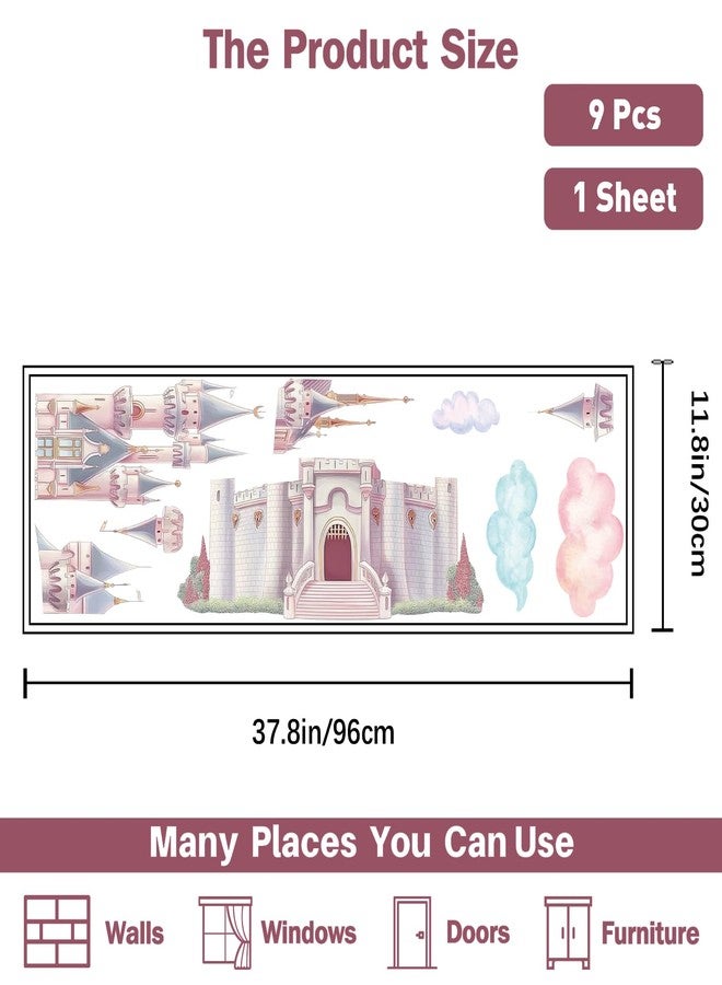 PLIGREAT Princess Castle Wall Decals, Watercolor Cloud Fairy Castle Wall Sticker, Large Vinyl Removable Peel and Stick Wall Decal for Girls Bedroom Nursery Living Room Home Indoor Wall Art Decoration - Image 2
