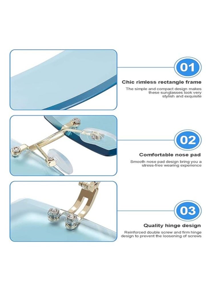 Barakah 3Pcs Rimless Rectangle Sunglasses Exquisite Girl Color Rimless Glasses Ladies Retro Transparent Rectangle Glasses - Image 2
