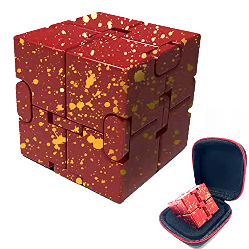 FUFUYOU Metal Fidget Toys Infinity Cube for Men Gadgets Anxiety Stress Relief Aluminum Alloy Material RED Yellow - Image 1