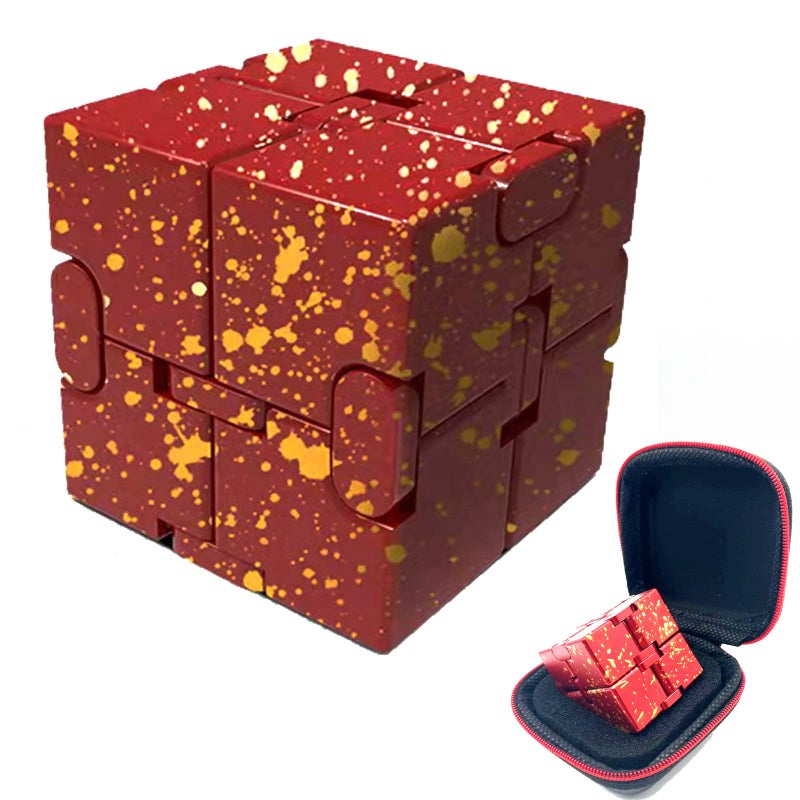 FUFUYOU Metal Fidget Toys Infinity Cube for Men Gadgets Anxiety Stress Relief Aluminum Alloy Material RED Yellow - Image 2