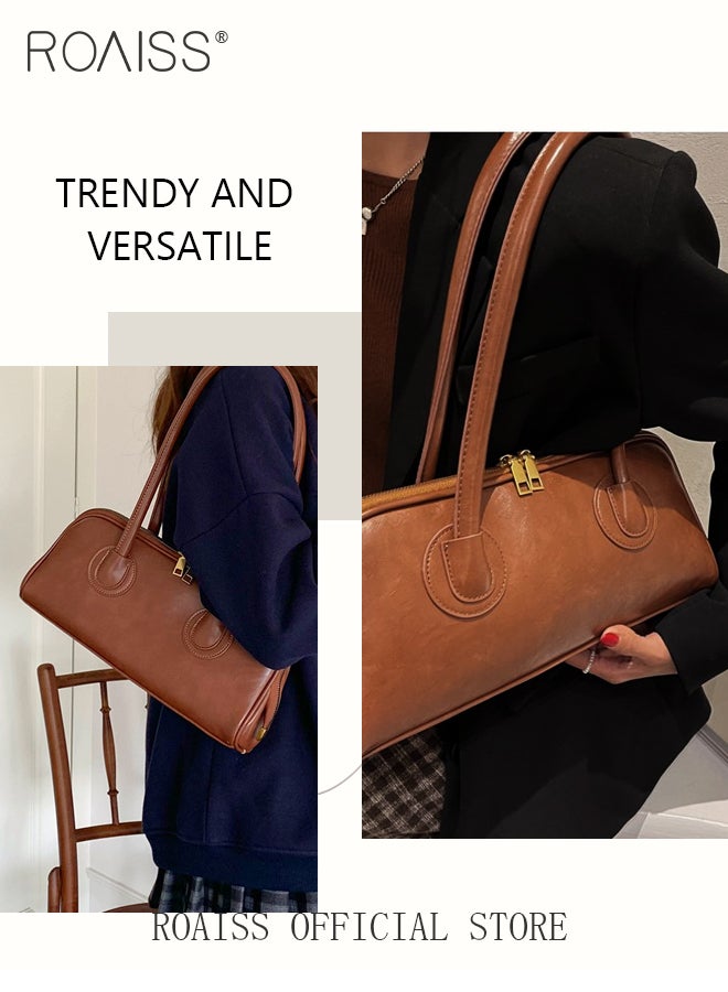 Double Zipper Baguette Bag for Women Retro and Versatile One Shoulder Underarm Portable Bags Niche Design Large Capacity Handbag  - Image 3