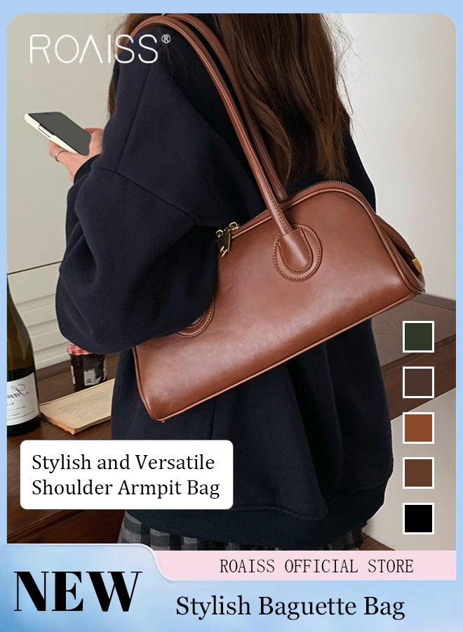 Double Zipper Baguette Bag for Women Retro and Versatile One Shoulder Underarm Portable Bags Niche Design Large Capacity Handbag  - Image 1