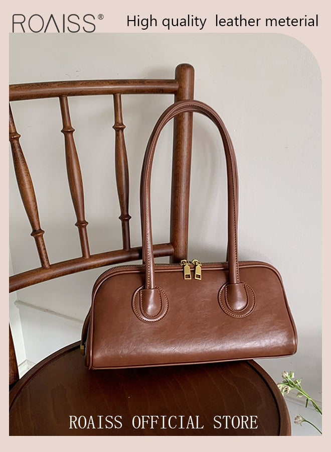 Double Zipper Baguette Bag for Women Retro and Versatile One Shoulder Underarm Portable Bags Niche Design Large Capacity Handbag  - Image 4