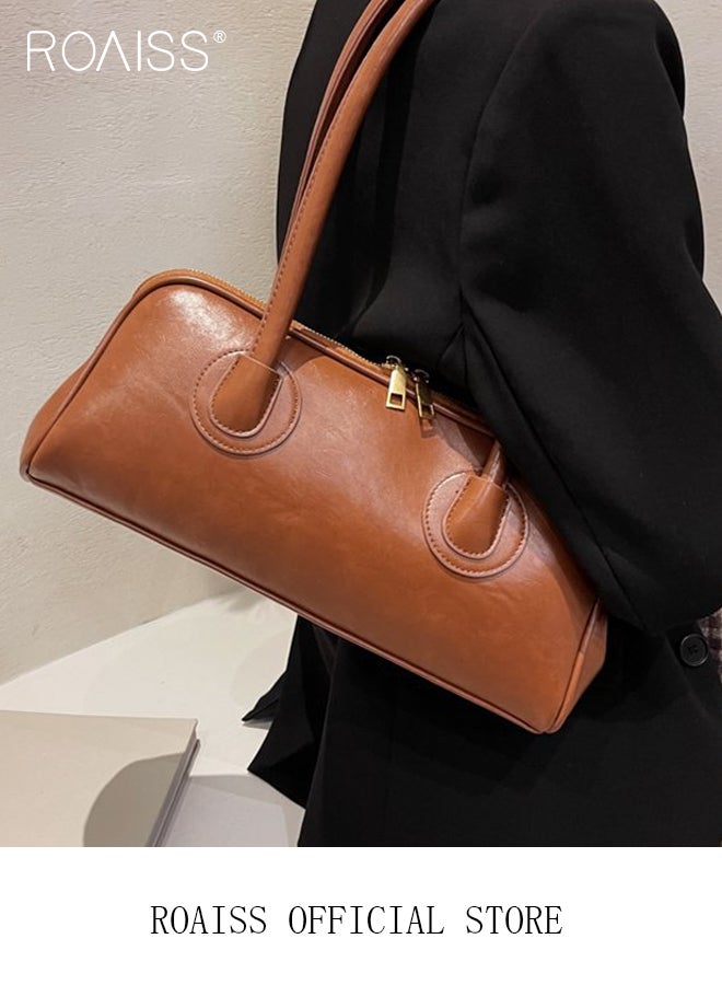 Double Zipper Baguette Bag for Women Retro and Versatile One Shoulder Underarm Portable Bags Niche Design Large Capacity Handbag  - Image 5