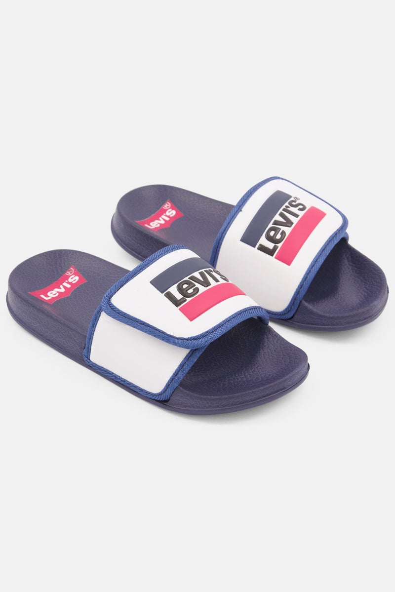Levi's Kids Boy Brand Logo Slip On Slides, Navy  - Image 1