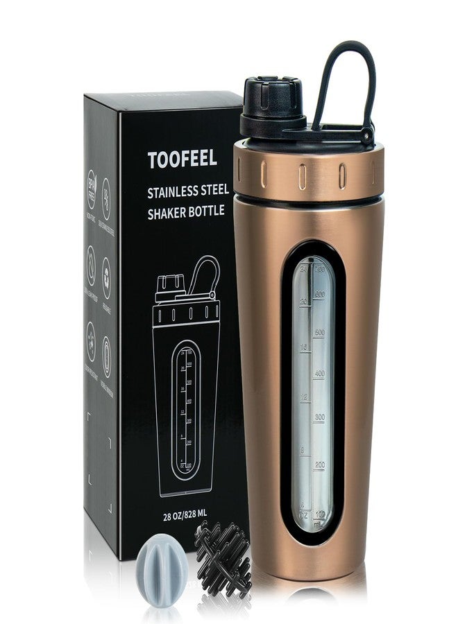 TOOFEEL كوب خلط بروتين من الفولاذ المقاوم للصدأ من TOOFEEL - سعة 28 أونصة مع مضربين، ونافذة شفافة، مانع للتسرب، لا يسخن/يبرد، مناسب لتمارين الصالة الرياضية - Image 1