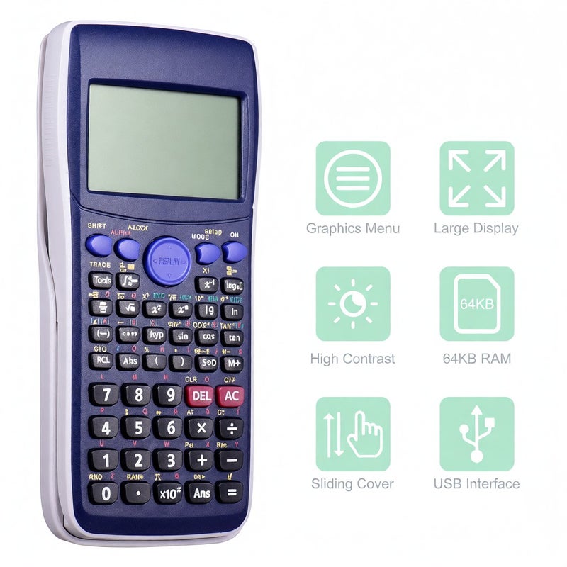 Calculator Scientific Graphic Calculator Multi-Functional Calculator Large LCD Screen Adjustable Contrast/Brightness with Sliding Protective Cover USB Interface for School Education Laboratory Science & Engineering - Image 4