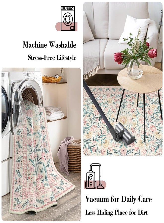 Wonnitar Floral Washable Runner Rug, 2'6"x8' Runners for Hallways Pink Rugs for Entryway Bedroom, Boho Non Slip Soft 8ft Long Carpet for Kitchen Bathroom Laundry - Image 5