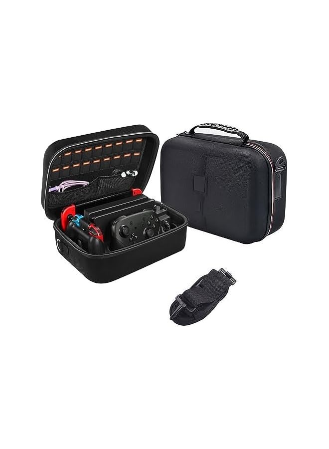 PROMASS Carrying Storage Case for Nintendo Switch/For Switch OLED Model,Portable Travel All Protective Hard Messenger Bag Soft Lining 18Games for Switch Console Pro Controller Accessories Black - Image 1