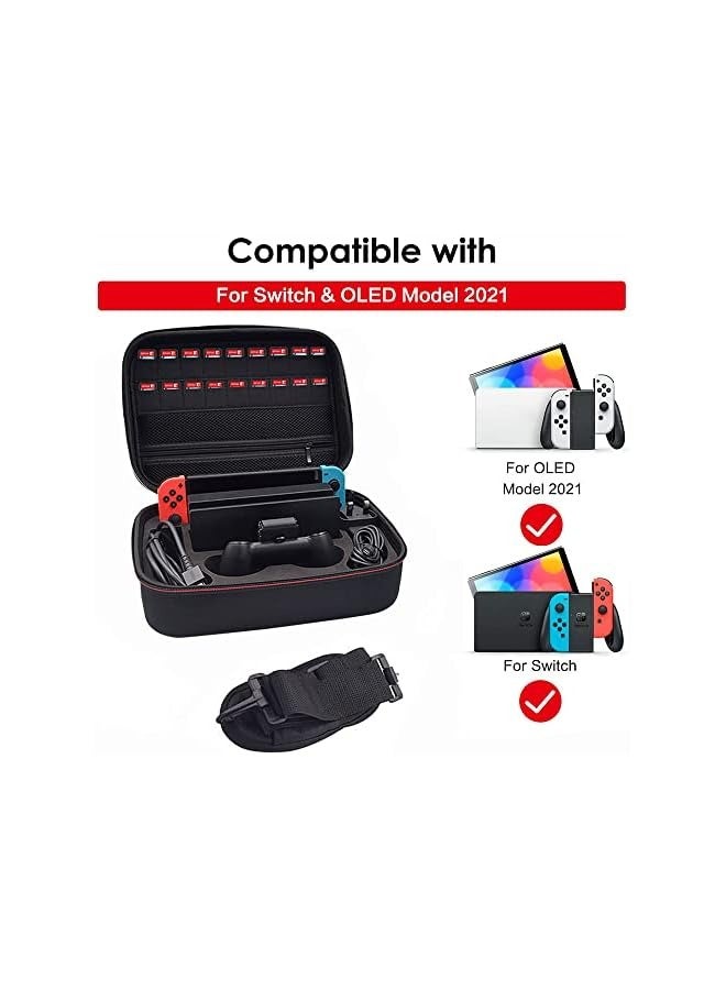 PROMASS Carrying Storage Case for Nintendo Switch/For Switch OLED Model,Portable Travel All Protective Hard Messenger Bag Soft Lining 18Games for Switch Console Pro Controller Accessories Black - Image 2