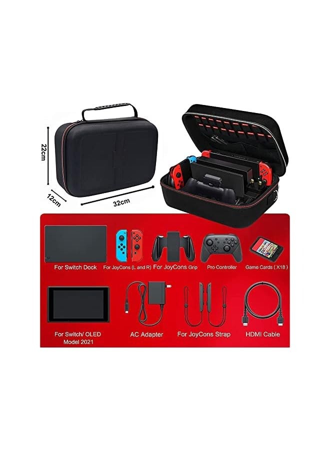 PROMASS Carrying Storage Case for Nintendo Switch/For Switch OLED Model,Portable Travel All Protective Hard Messenger Bag Soft Lining 18Games for Switch Console Pro Controller Accessories Black - Image 3