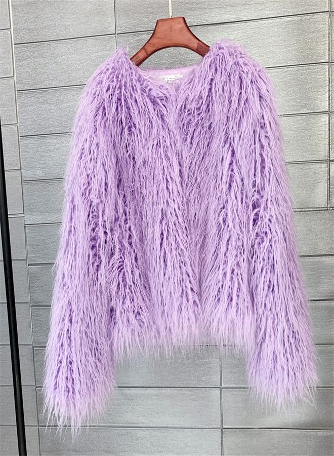 Loquat Women's Clothing Korean Version Solid Color Short Coat Light Purple  - Image 1