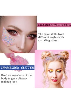 MEICOLY MEICOLY Chameleon Baby Pink Body Glitter,Pink Turn to Purple Face Glitter Paint,Color Changing Mermaid Face Glitter Gel for Halloween,Chunky Glitter for Face Body Hair,Festival Party Glitter Makeup  - Image 2
