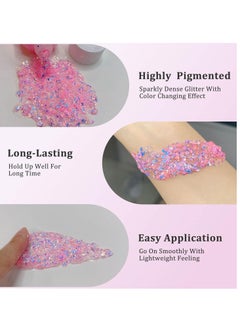MEICOLY MEICOLY Chameleon Baby Pink Body Glitter,Pink Turn to Purple Face Glitter Paint,Color Changing Mermaid Face Glitter Gel for Halloween,Chunky Glitter for Face Body Hair,Festival Party Glitter Makeup  - Image 4