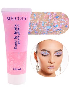 MEICOLY MEICOLY Chameleon Baby Pink Body Glitter,Pink Turn to Purple Face Glitter Paint,Color Changing Mermaid Face Glitter Gel for Halloween,Chunky Glitter for Face Body Hair,Festival Party Glitter Makeup  - Image 1