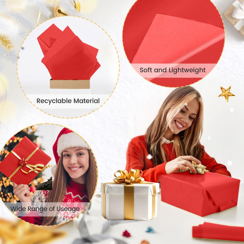 Hlonon Red Tissue Paper for Gift Bags - 30 Sheets of Red Wrapping Tissue Paper Bulk Packaging Paper for Weddings Birthday DIY Project Christmas Gift Wrapping Crafts Decor (14 x 20 Inch) - Image 2