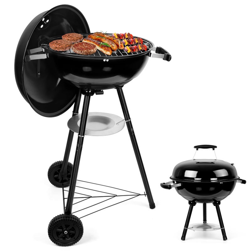 Joyfair Kettle Charcoal Grill (18 Inch), Outdoor Barbecue Grill for Camping/Backyard/Tabletop Grilling, Portable Round Smoker with Wheels, Enameled Lid & Fire Bowl, Dual Venting System, Black - Image 1