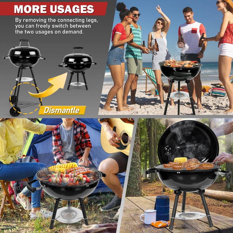 Joyfair Kettle Charcoal Grill (18 Inch), Outdoor Barbecue Grill for Camping/Backyard/Tabletop Grilling, Portable Round Smoker with Wheels, Enameled Lid & Fire Bowl, Dual Venting System, Black - Image 3