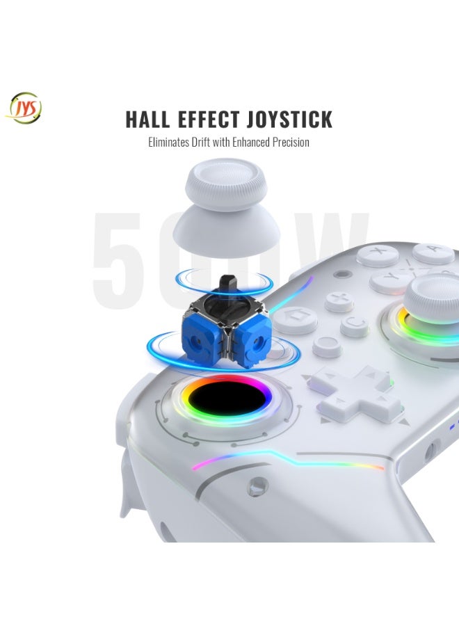 JYS Joystick Controller, compatible with Switch and Switch 2, and connects via Bluetooth to Android, iOS, PC, Mac and Steam Deck for multi-platform gaming. Features a built-in 9-axis gyroscope, no pairing required for wired use, RGB gaming controller, supports audio output, black - Image 4