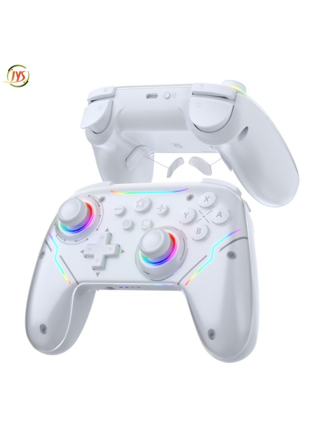 JYS Joystick Controller, compatible with Switch and Switch 2, and connects via Bluetooth to Android, iOS, PC, Mac and Steam Deck for multi-platform gaming. Features a built-in 9-axis gyroscope, no pairing required for wired use, RGB gaming controller, supports audio output, black - Image 1