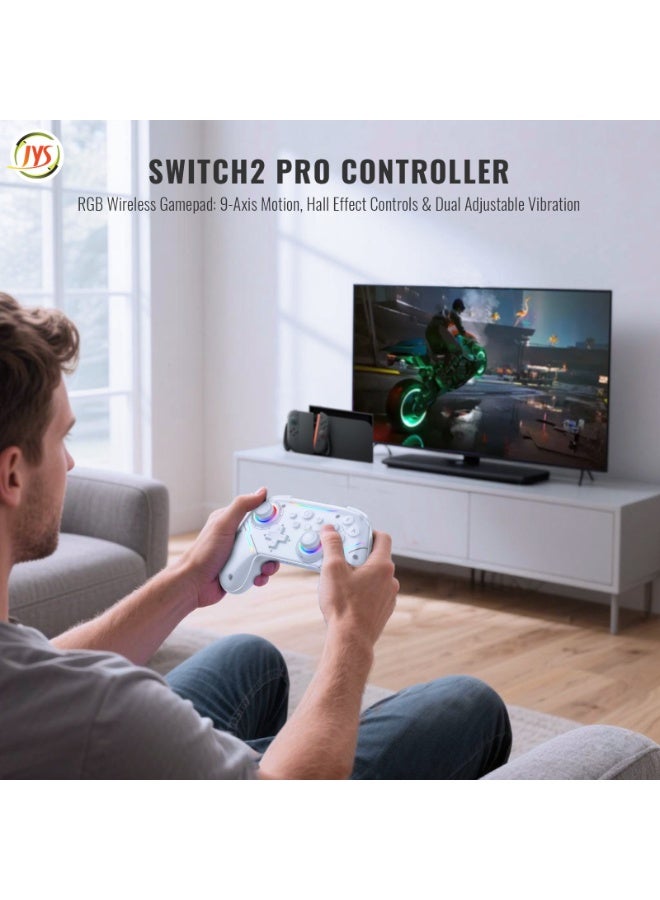 JYS Joystick Controller, compatible with Switch and Switch 2, and connects via Bluetooth to Android, iOS, PC, Mac and Steam Deck for multi-platform gaming. Features a built-in 9-axis gyroscope, no pairing required for wired use, RGB gaming controller, supports audio output, black - Image 2