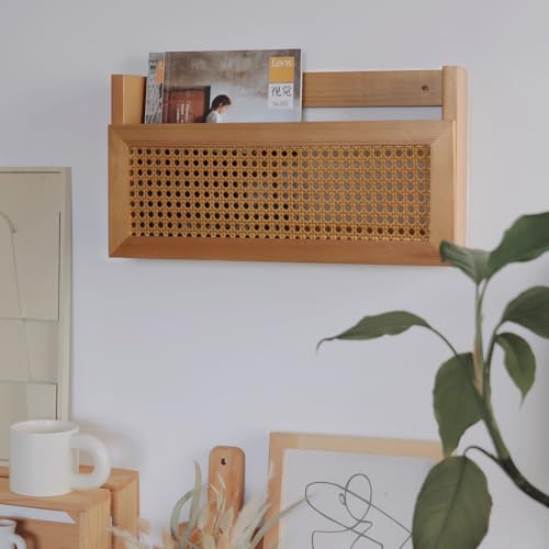 FRIADE Wall Magazine Rack with PE Rattan Grid,Size 17.3" x 4" x 9.4",File Holder For Entryway,Living Room,Waiting Room,Kids’ room,Office(Retro Brown) - Image 4