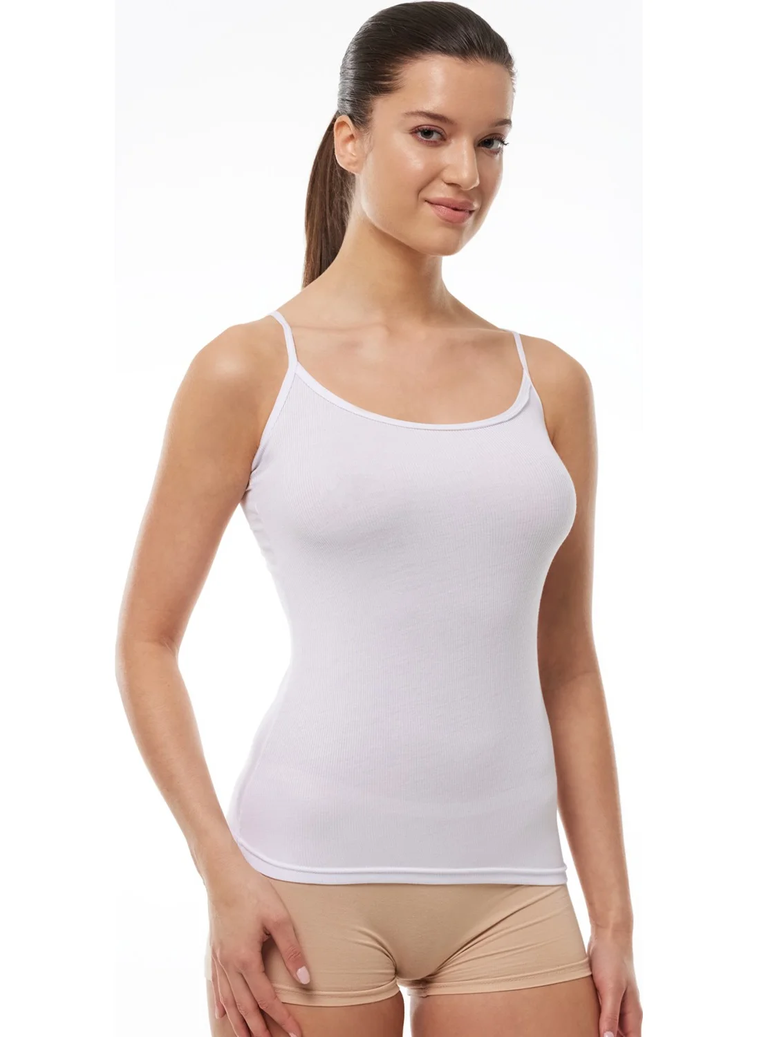 مالابادي Women's White Adjustable Rope Strap Ribbed Micro Modal Undershirt 1020