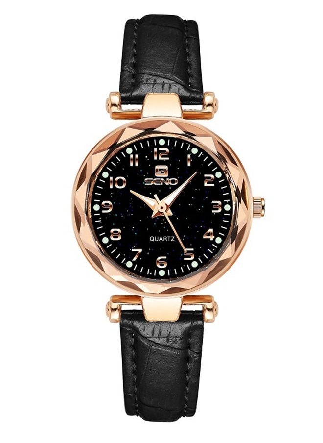 SENO Women's Waterproof Quartz Leather Wristband Watch -Starry Sky - Black-33MM  - Image 1