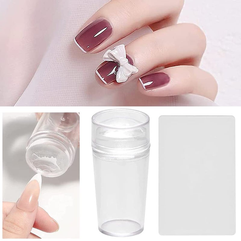 Stamping Nail Art, Stamping Stamp, Silicone Nail Art Stamper with Scrapers, Transparent Nail Art Stamping Stamp, Nail Accessory for DIY Nail Decoration