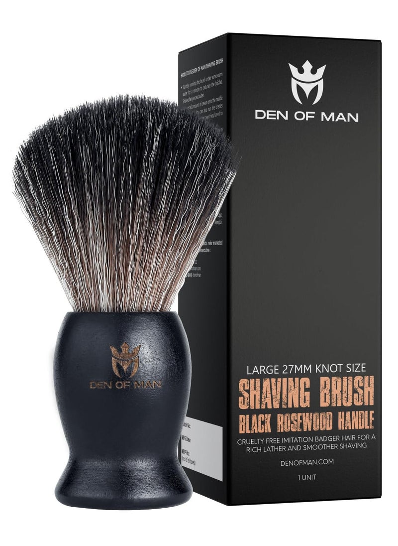 DEN OF MAN - Jumbo 27mm Knot Premium Cruelty Free Imitation Badger Hair Shaving Brush Soft & Ultra Absorbent Bristles For Smooth Shave Real Rosewood Handle - Image 1