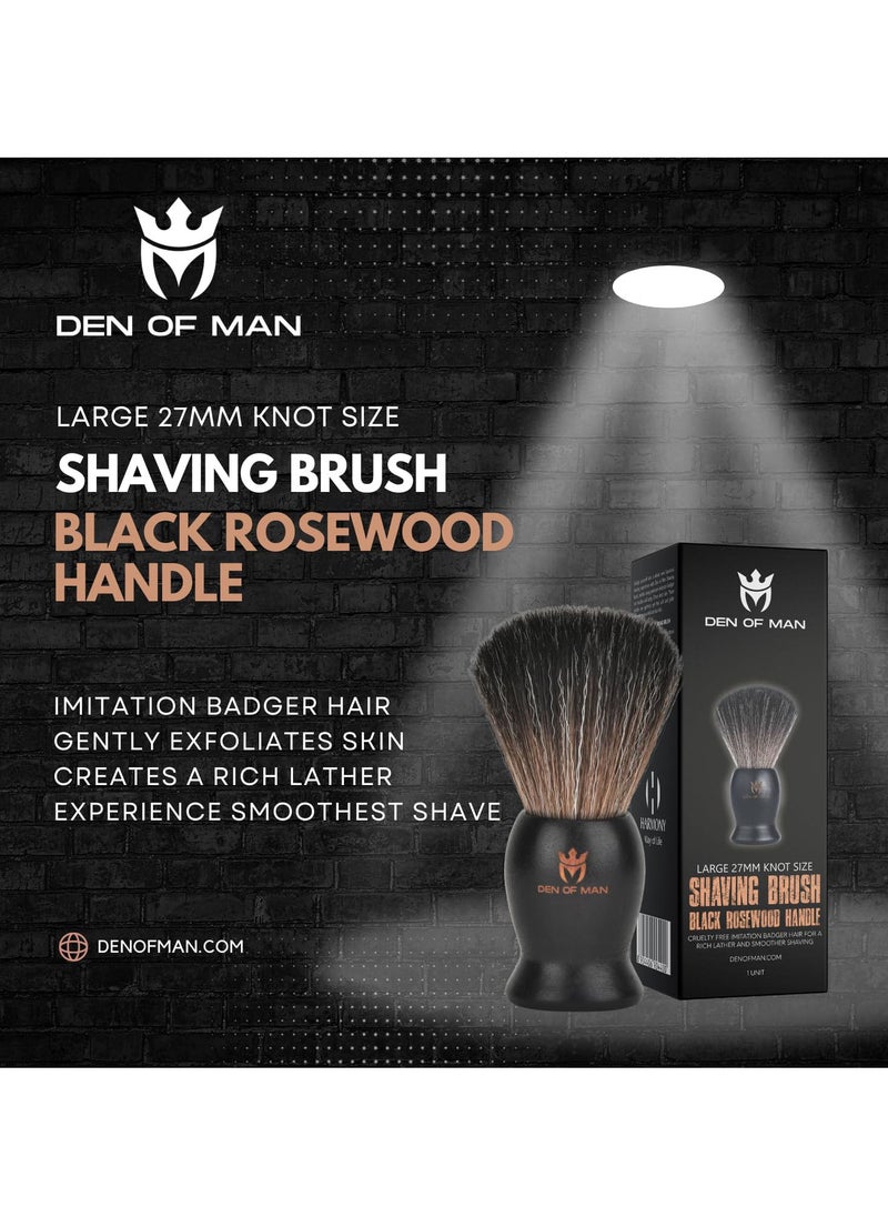 DEN OF MAN - Jumbo 27mm Knot Premium Cruelty Free Imitation Badger Hair Shaving Brush Soft & Ultra Absorbent Bristles For Smooth Shave Real Rosewood Handle - Image 1