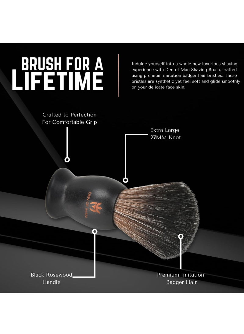 DEN OF MAN - Jumbo 27mm Knot Premium Cruelty Free Imitation Badger Hair Shaving Brush Soft & Ultra Absorbent Bristles For Smooth Shave Real Rosewood Handle - Image 1