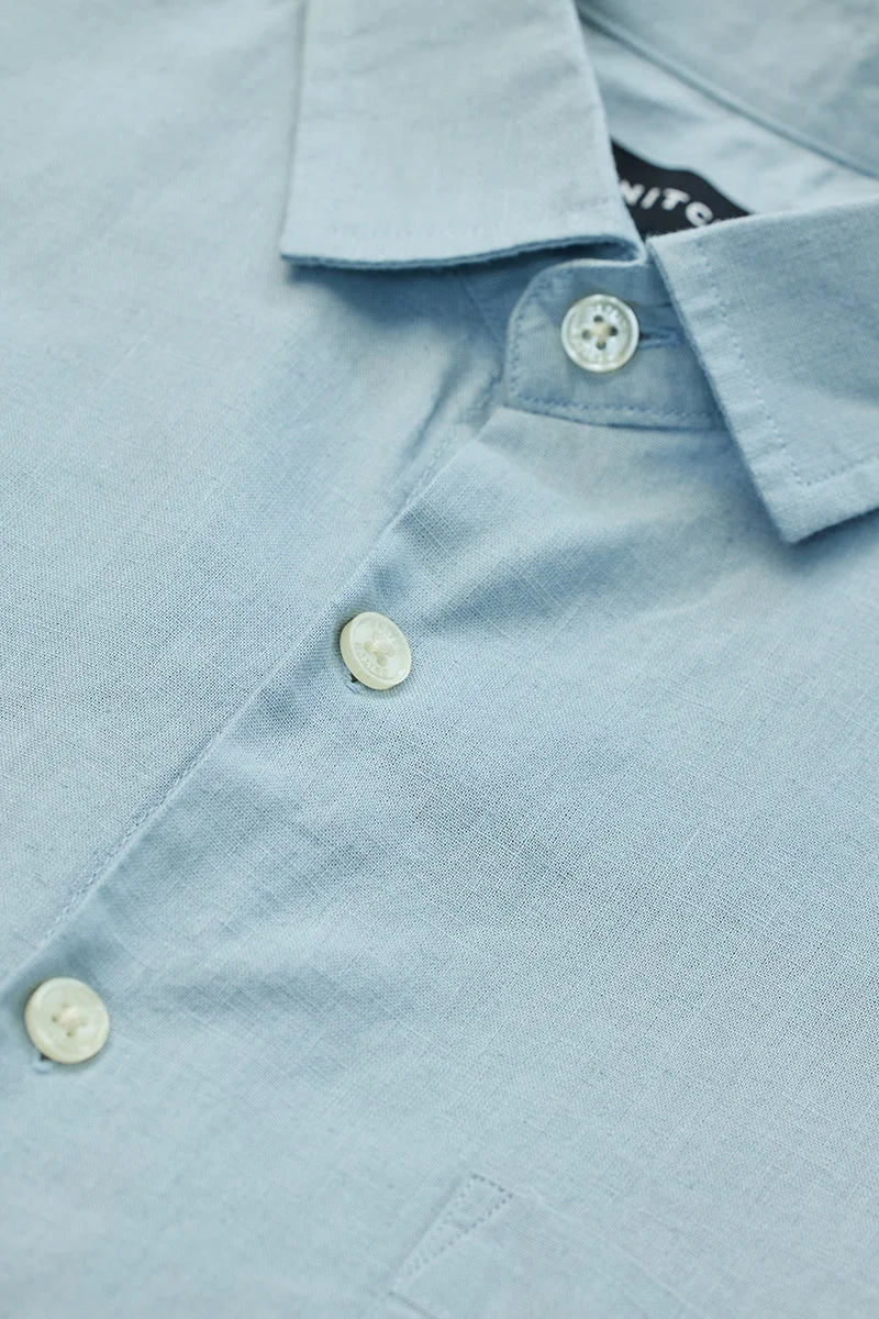 SNITCH Sky Blue Slim Fit Linen Blend Shirt
