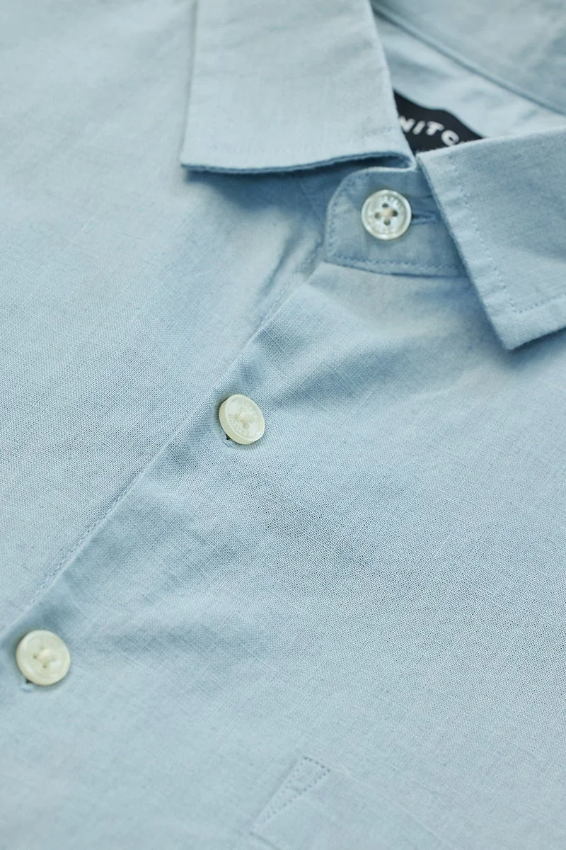 SNITCH Sky Blue Slim Fit Linen Blend Shirt