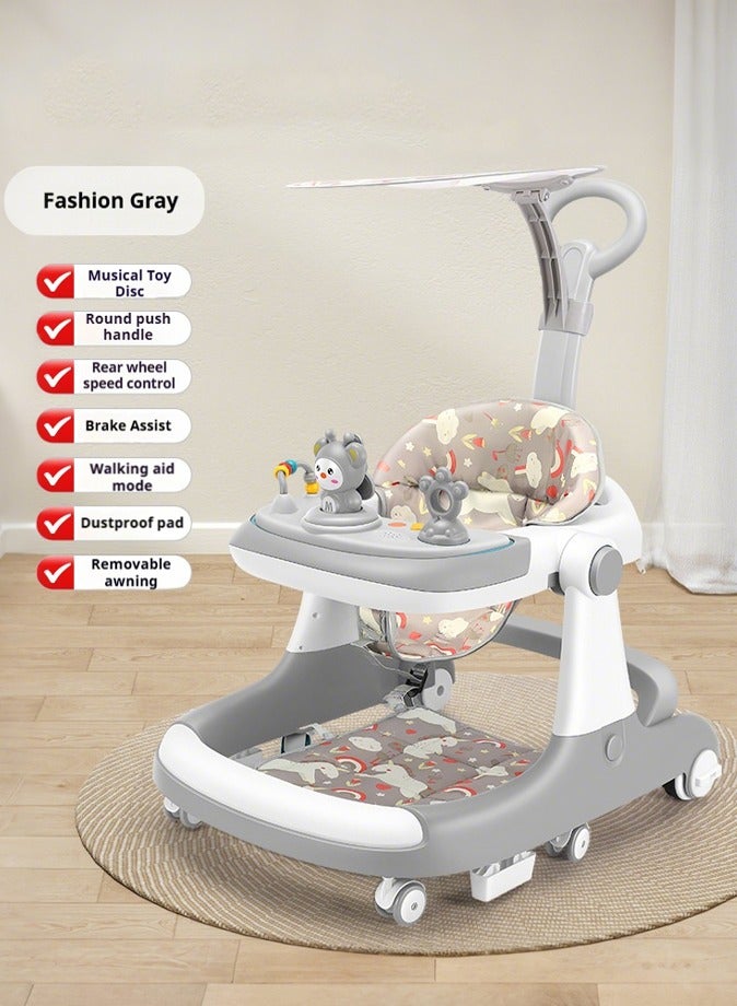 Favarey Baby Walker 5-in-1 Baby Walkers  for Boys and Girls 6-12 Months 1-3 Years Old  Anti-O-leg Multi-Function Anti-Rollover Children Walkers  with Parent Push Handle Adjustable Height Toddler Walker Push with Cushion Jump Pad Sunshade Feeding Tray & Music Wheel 360° Rotation  Foldable & Adjustable Activity Walker ( Grey) - Image 2