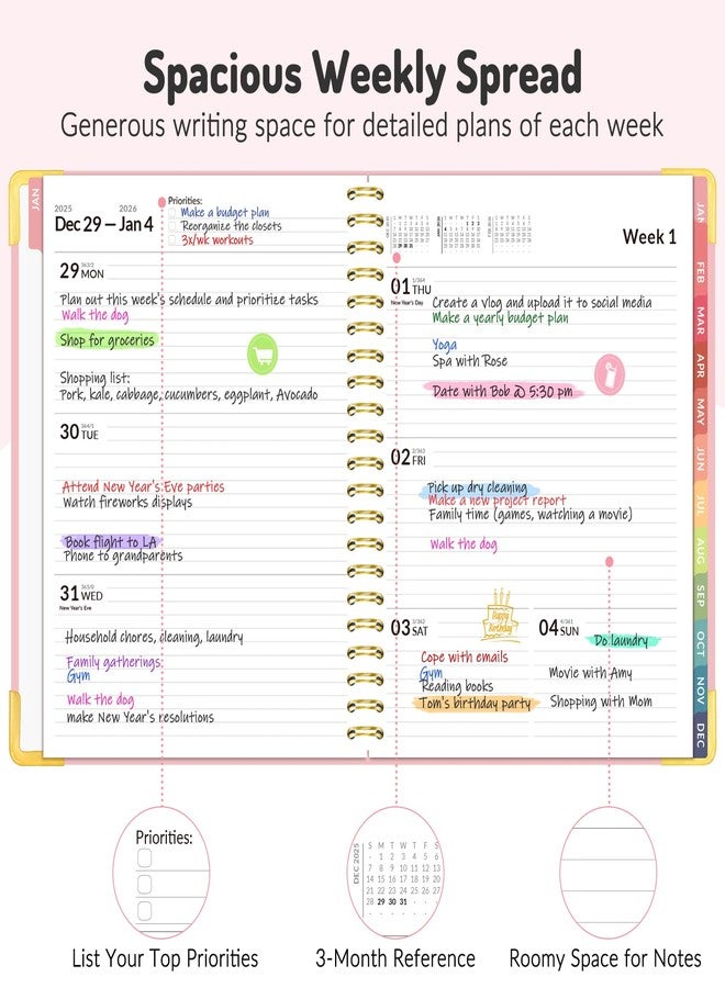 Forvencer Planner 2026-2027, 18 Month Weekly and Monthly Calendar Planner, Jan 2026 -June 2027, 8.5" x 11", Daily Agenda Book with Tabs, College Organizer Notebook, School Supplies for Student Teacher - Image 4
