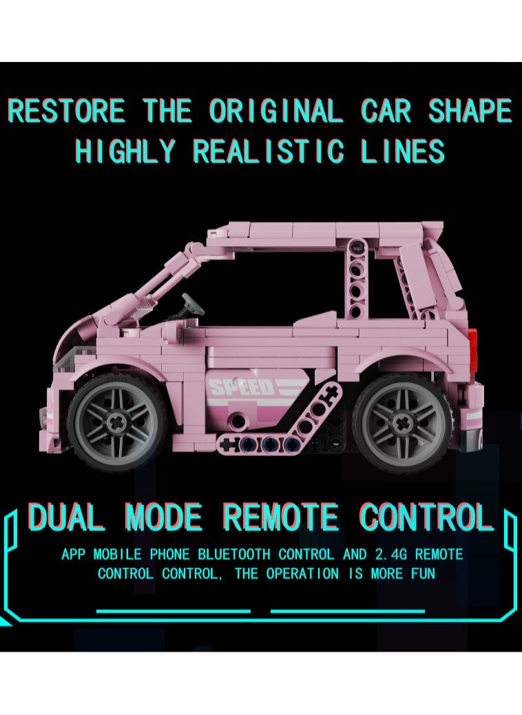 Generic 2 ways control of building block RC Mini Pink Car with STEM education for kids  - Image 3
