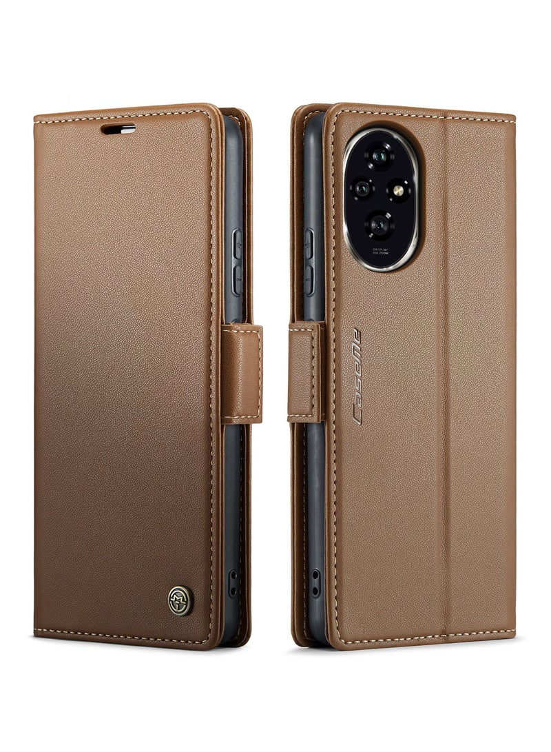 CaseMe Phone Case Luxury PU Leather Design Anti Fingerprint 023 Flip Cover Card Slot Holder Cover For Honor 200 pro (Brown) - Image 1
