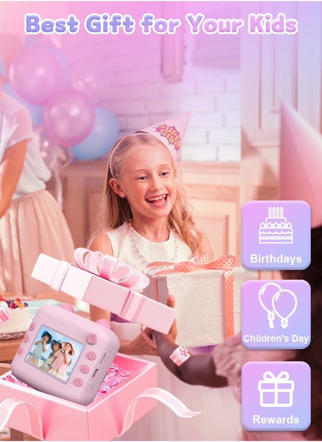 Kids Camera Instant Print,Toddler Portable Travel Film Camera Toy,Printing 720P HD Selfie Digital Photography Camera and Video Recorder with 3 Roll No-Ink Print Paper,Built-in 1300mAh Battery,2.4"IPS LCD Screen,32G SD Card,Mini Children's DIY Camera,Birthday Festival Gifts for Boys/Girls Age 3-12 Years Old